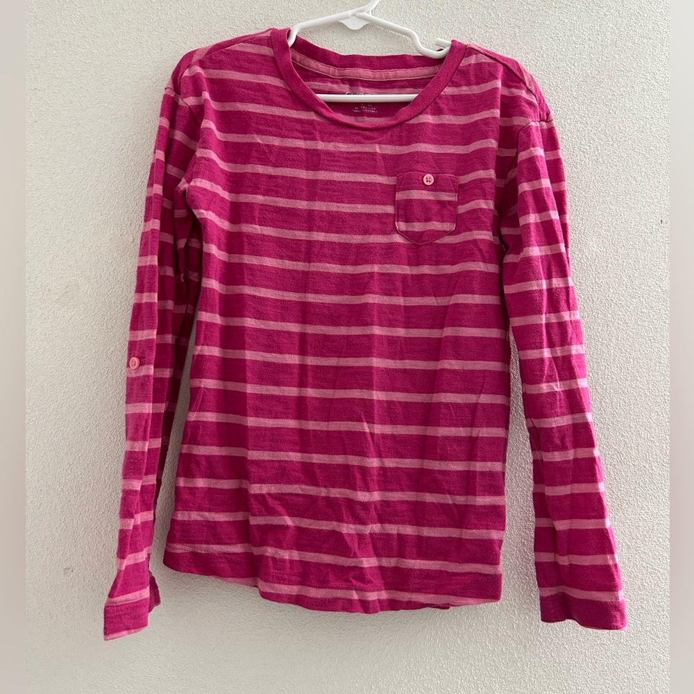 Adjust sleeve Hot Pink and Light Pink Striped Long Sleeve Tee Girls Size 6